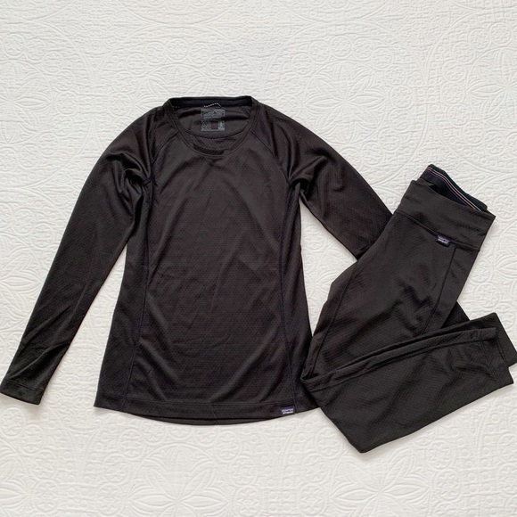 Patagonia Women's Capilene Midweight Crew‎ Top & Bottoms Baselayer Set, Black - Picture 2 of 6